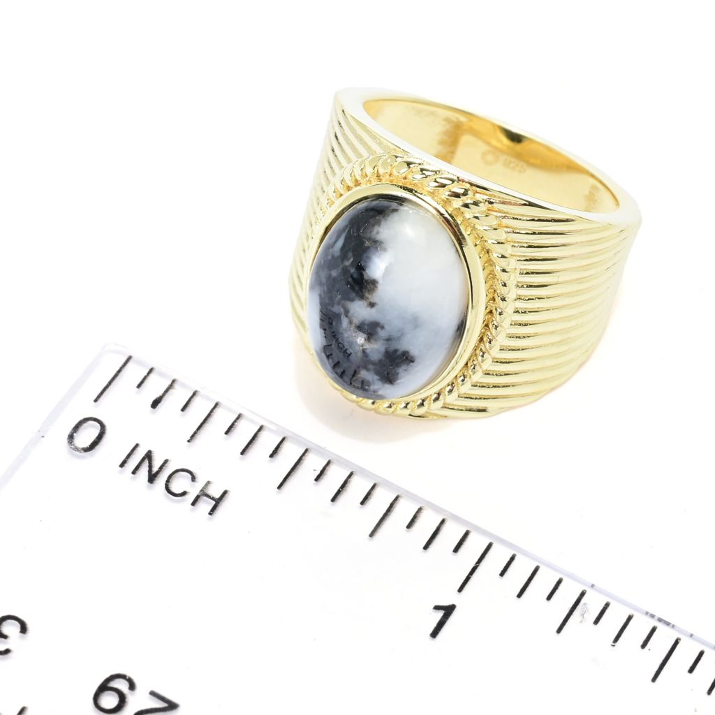 Elemental Gems 18K Gold Plated 14x10mm White Buffalo Textured Ring