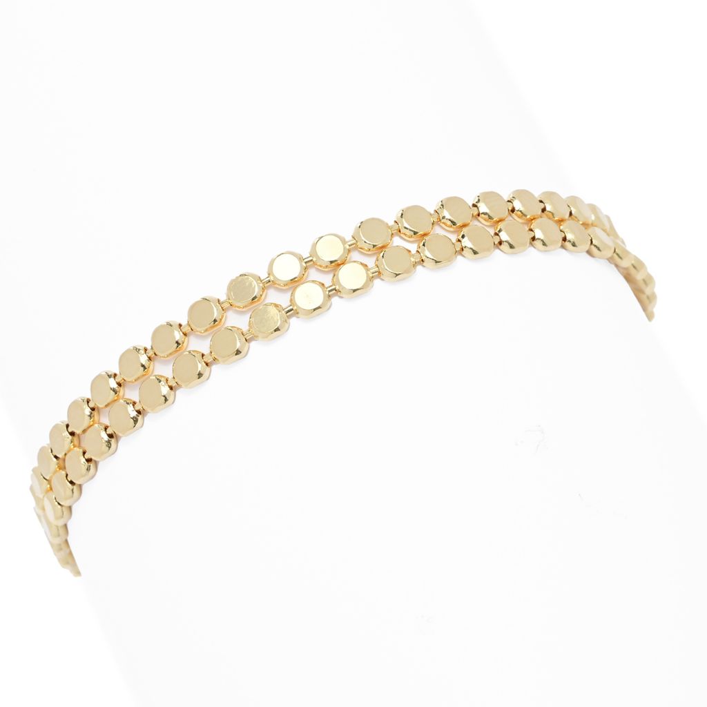 Toscana Italiana 18K Gold Plated Double Row Polished Disc Chain Bracelet