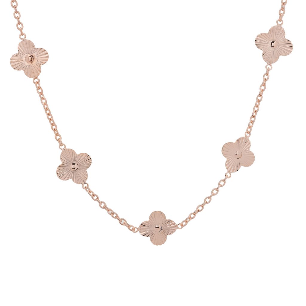 Toscana Italiana 18K Gold Plated or Platinum Plated Clover Station Necklace
