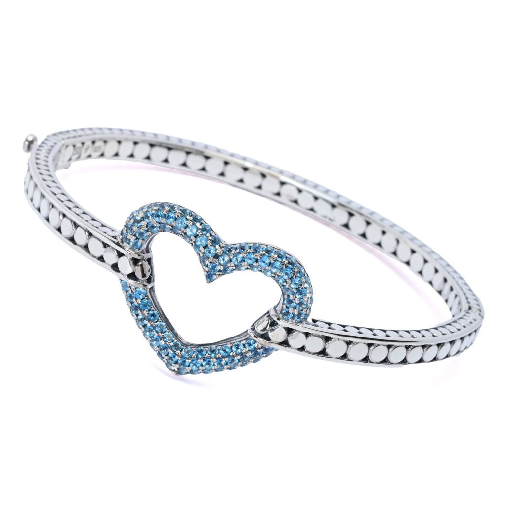 Artisan Silver by Samuel B. Choice of Gemstone Heart Bangle Bracelet