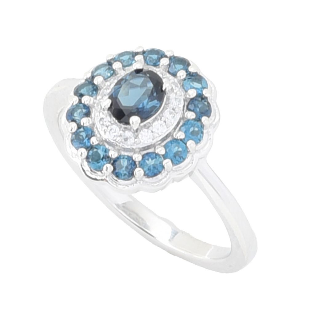 Gem Treasures 1.02ctw Indicolite & White Zircon Double Halo Ring