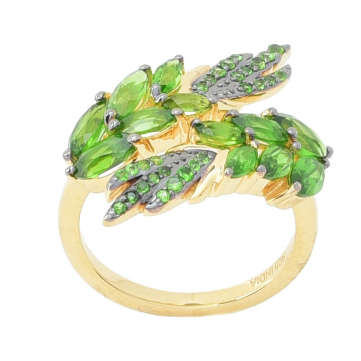 Gem Treasures 3.51ctw Chrome Diopside Floral Cluster Bypass Ring