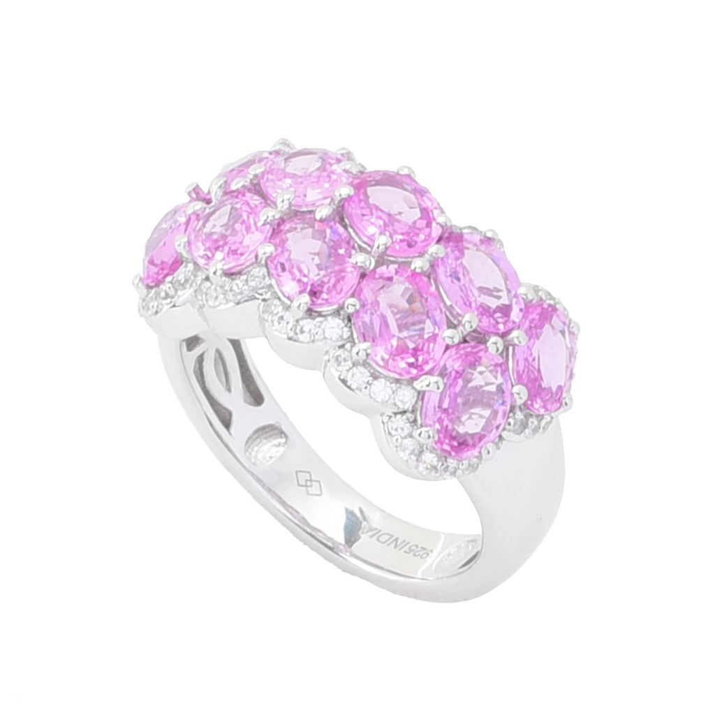 Gem Treasures 4.74ctw Pink Sapphire & White Zircon Double Row Ring