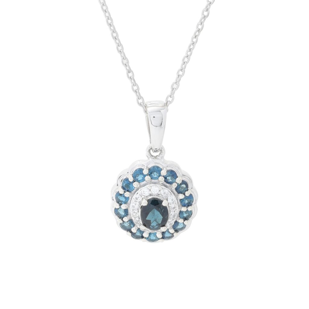Gem Treasures 1.02ctw Indicolite & Zircon Double Halo Pendant w/ Chain