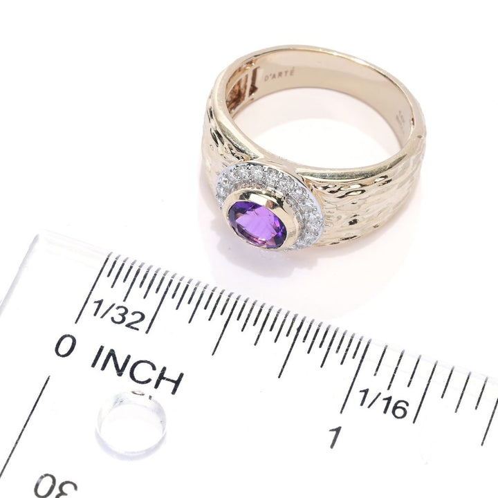 D'Arte 14K Hammered Gold 0.90ctw Purple Amethyst & Diamond Ring