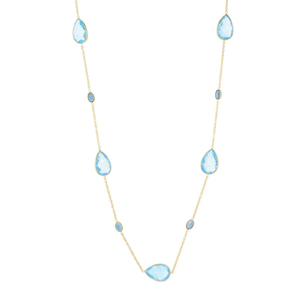 18K Gold Plated 39.10ctw Sky Blue & London Blue Topaz Station Necklace