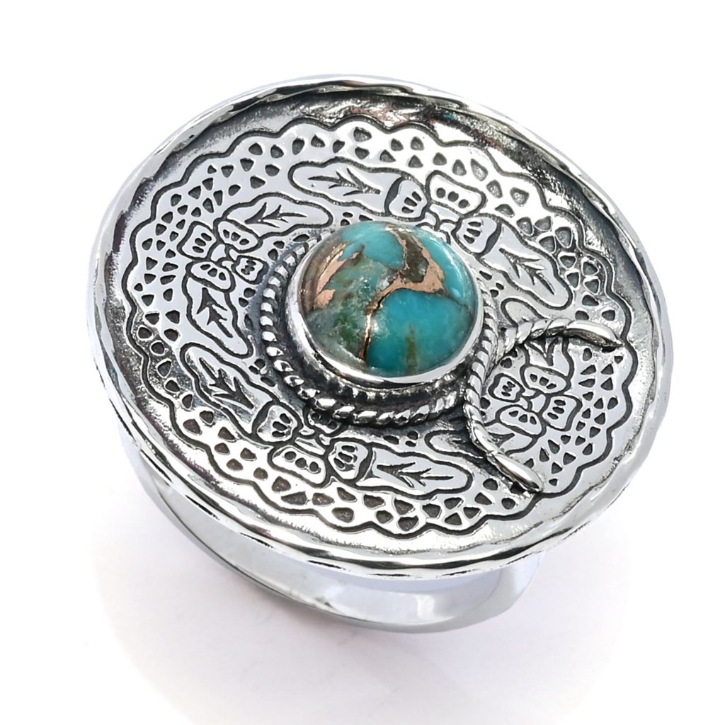 Southwest Elements Sterling Silver Kingman Turquoise Cowboy Hat Ring