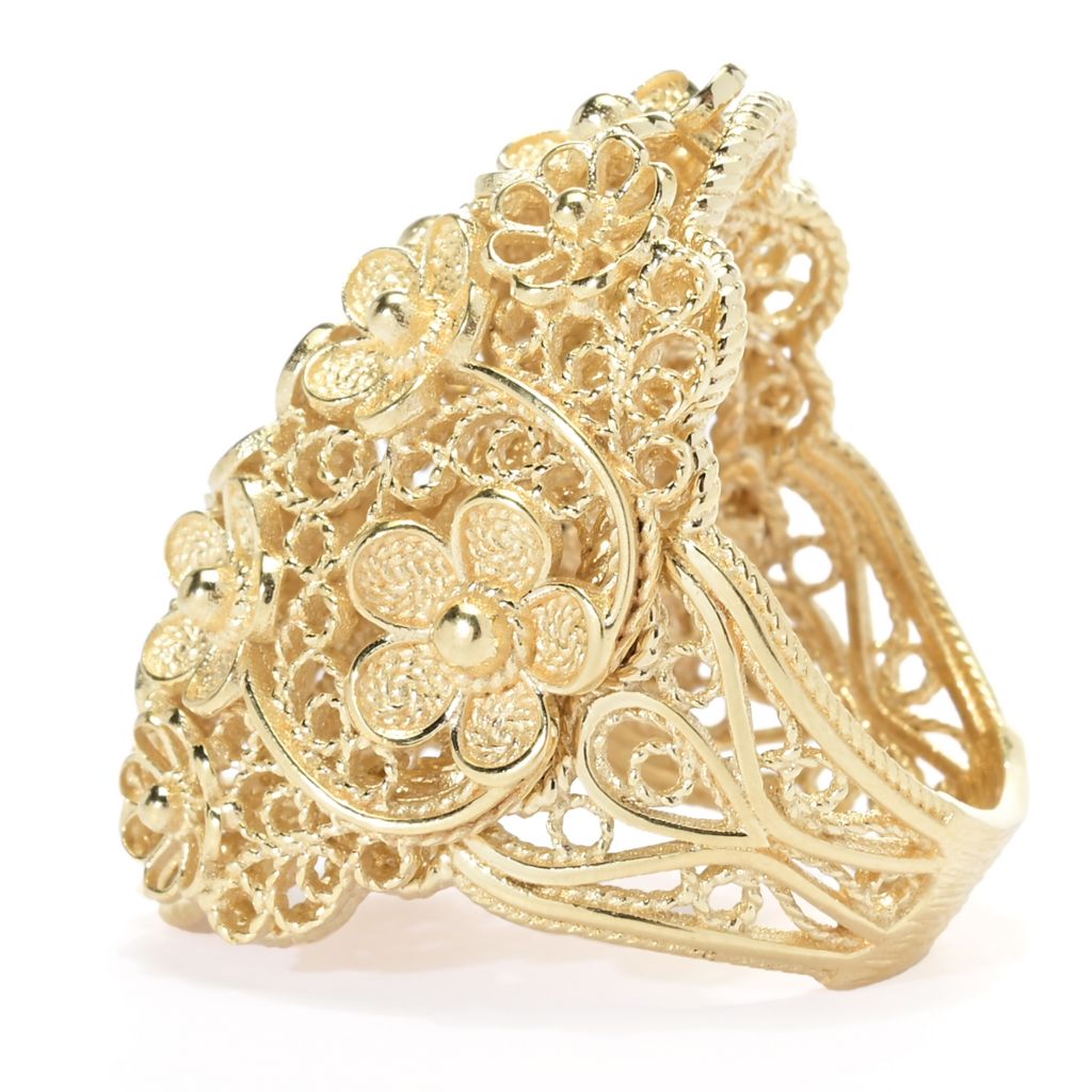 Passport to Turkey Gold Plated Filigree Detailed Flower Dome Ring