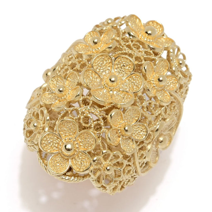 Passport to Turkey Gold Plated Filigree Detailed Flower Dome Ring