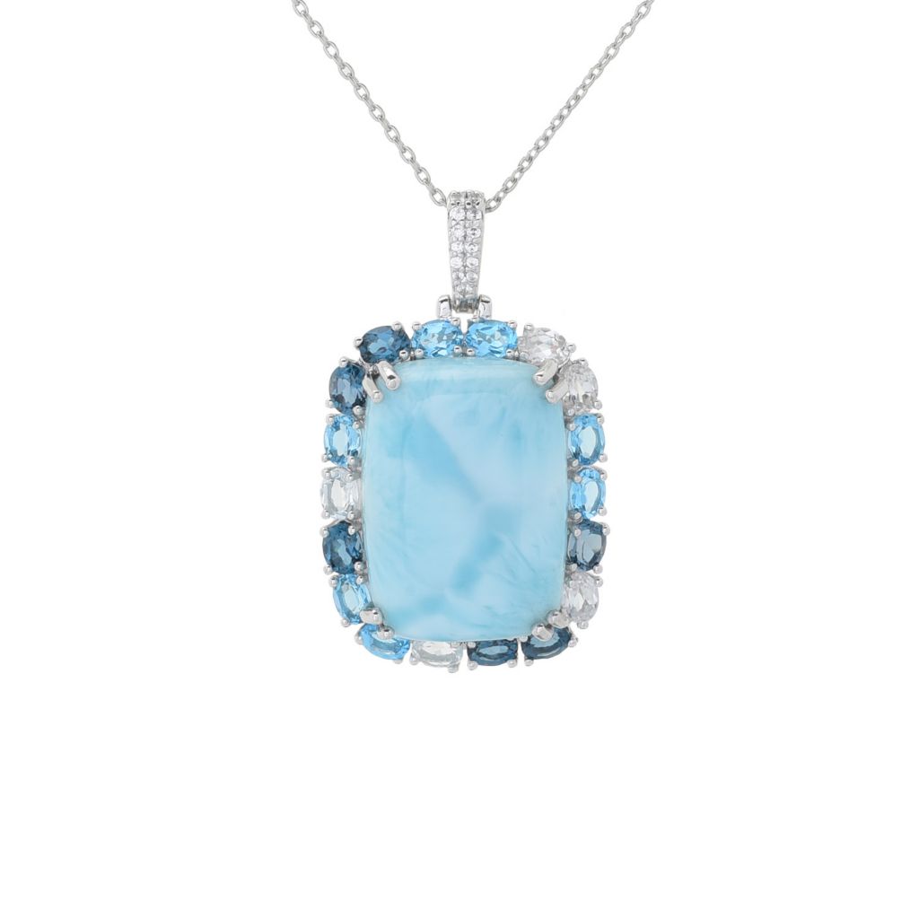 Gem Treasures 22x16mm Larimar & Multi Topaz Halo Pendant w/ Chain