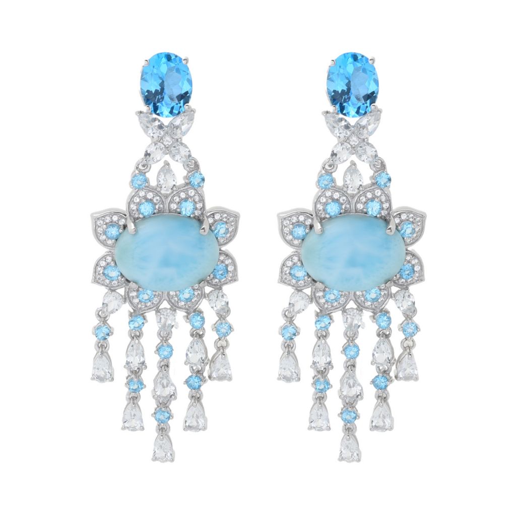 Gem Treasures 16x12mm Larimar & Multi Topaz Chandelier Earrings