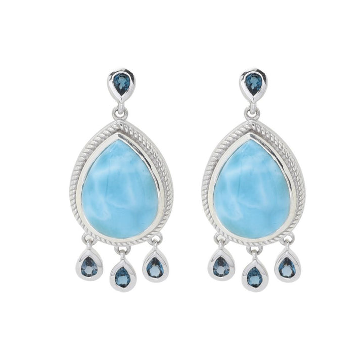 Gem Treasures 16x12mm Larimar & London Blue Topaz Dangle Earrings