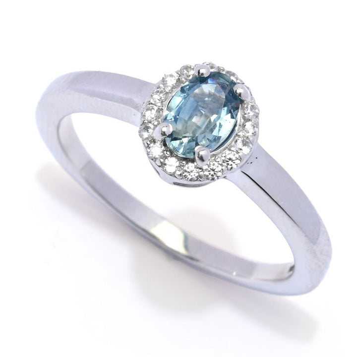 Gem Treasures 0.66ctw Oval Montana Sapphire & White Zircon Halo Ring