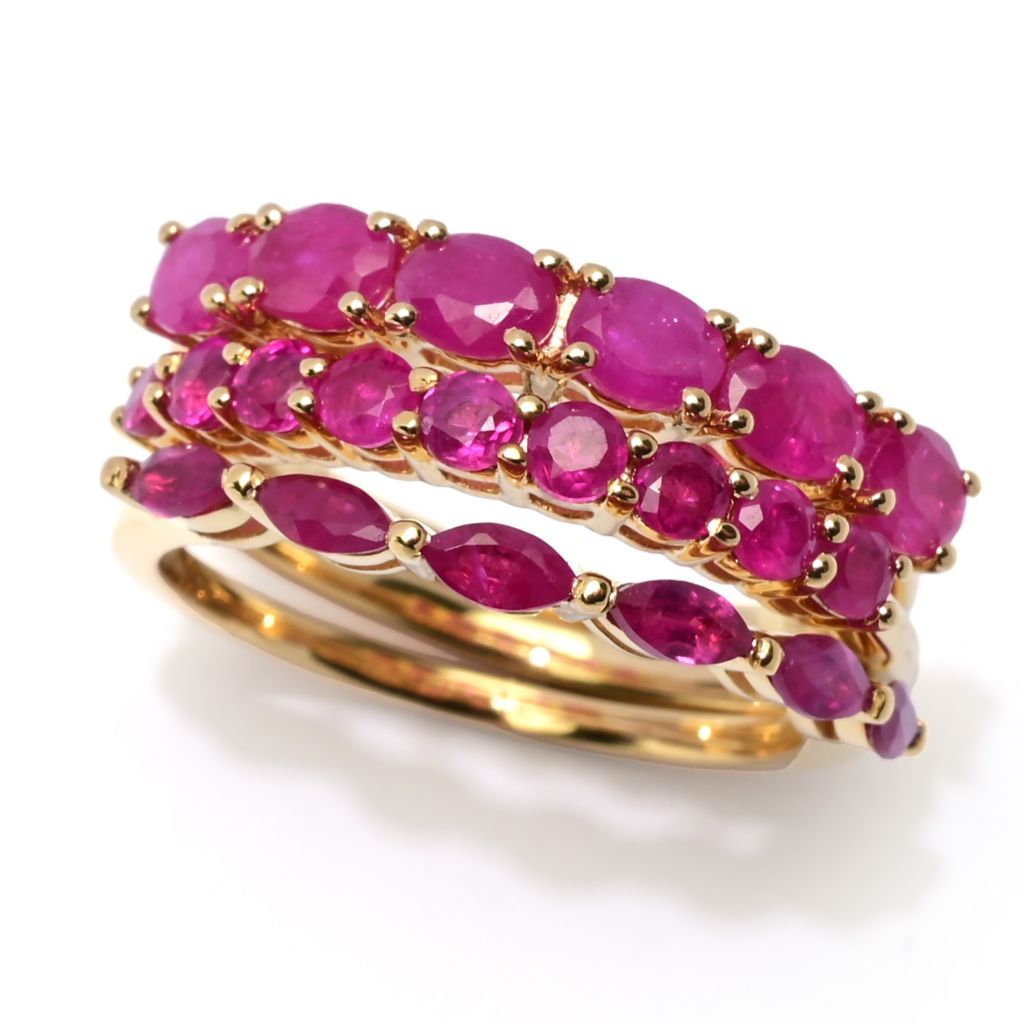 Gem Treasures 18K Vermeil Set of 3 2.88ctw Burmese Ruby Stack Rings