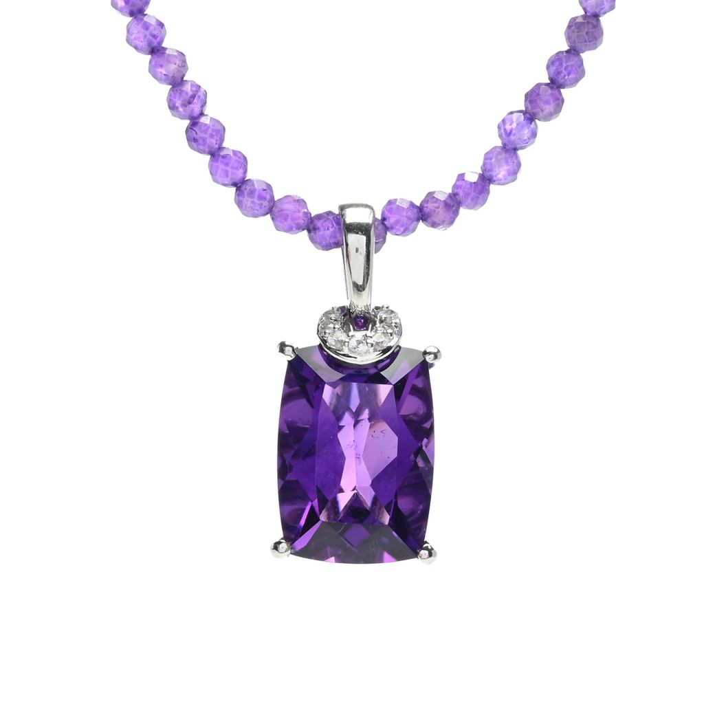 Gem Treasures 14x10mm African Amethyst & Zircon Beaded Necklace