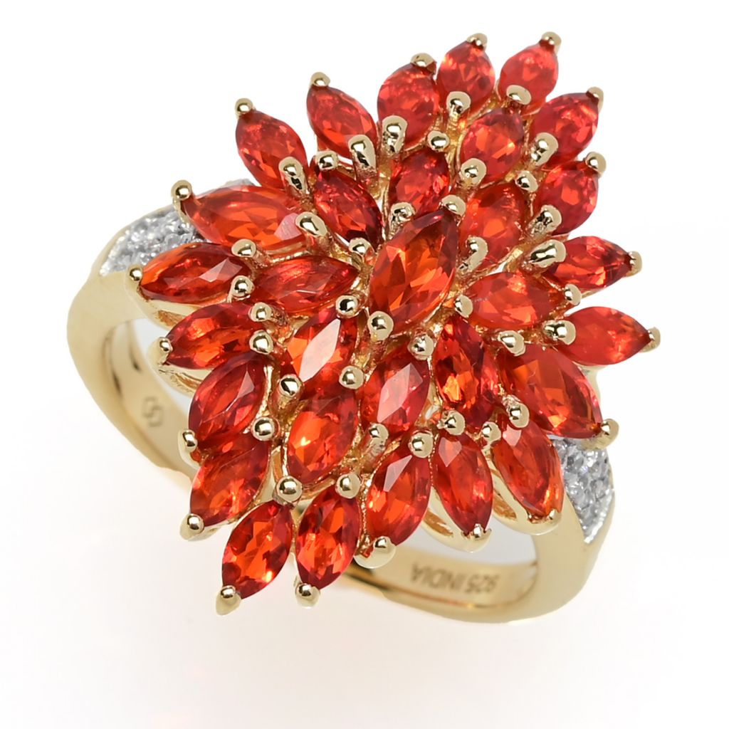 Gem Treasures 2.70ctw Crimson Fire Opal & Zircon Waterfall Ring