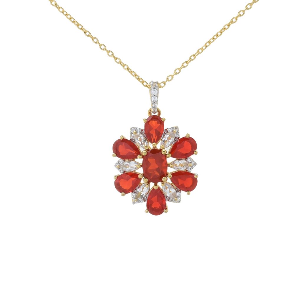 Gem Treasures 2.95ctw Crimson Fire Opal, Topaz & Zircon Pendant