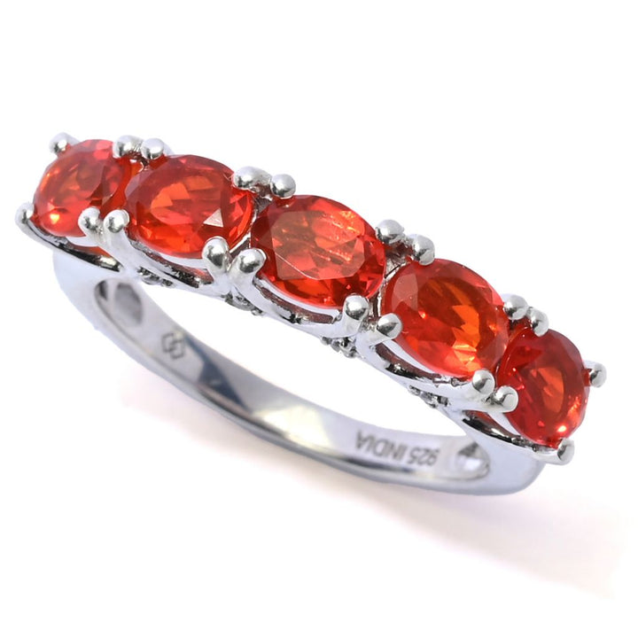 Gem Treasures 1.14ctw Crimson Fire Opal & White Zircon 5-Stone Ring
