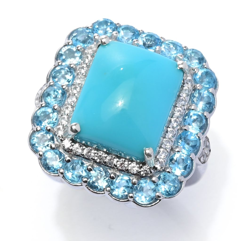 Gem Treasures Sleeping Beauty Turquoise, Blue Topaz & Zircon Halo Ring