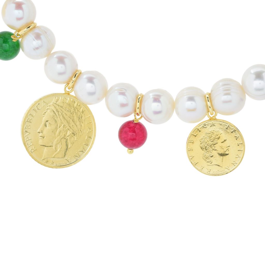 Toscana Italiana Dyed Quartz & Genuine Lira Coin Cultured Pearl Necklace