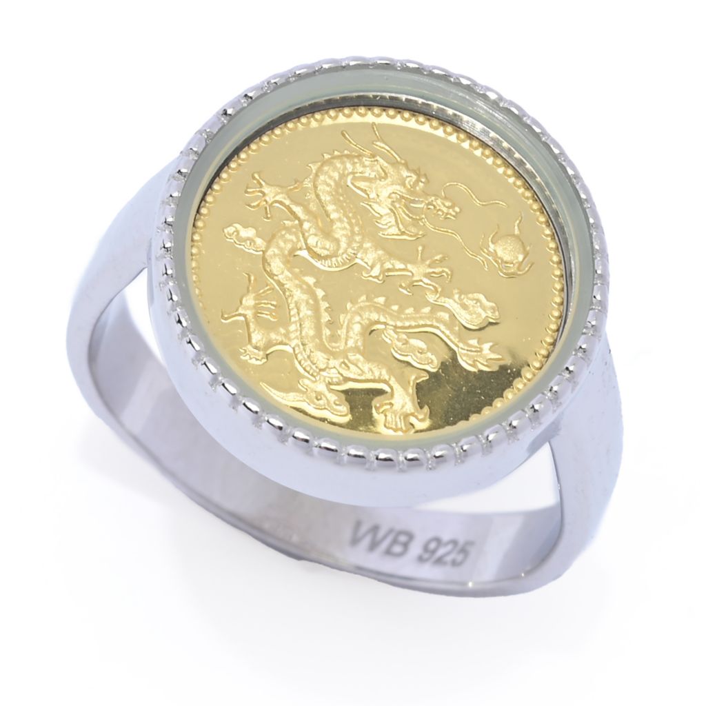 Lambert Cheng Sterling Silver & 24K Gold Leaf Choice of Design Milgrain Coin Ring