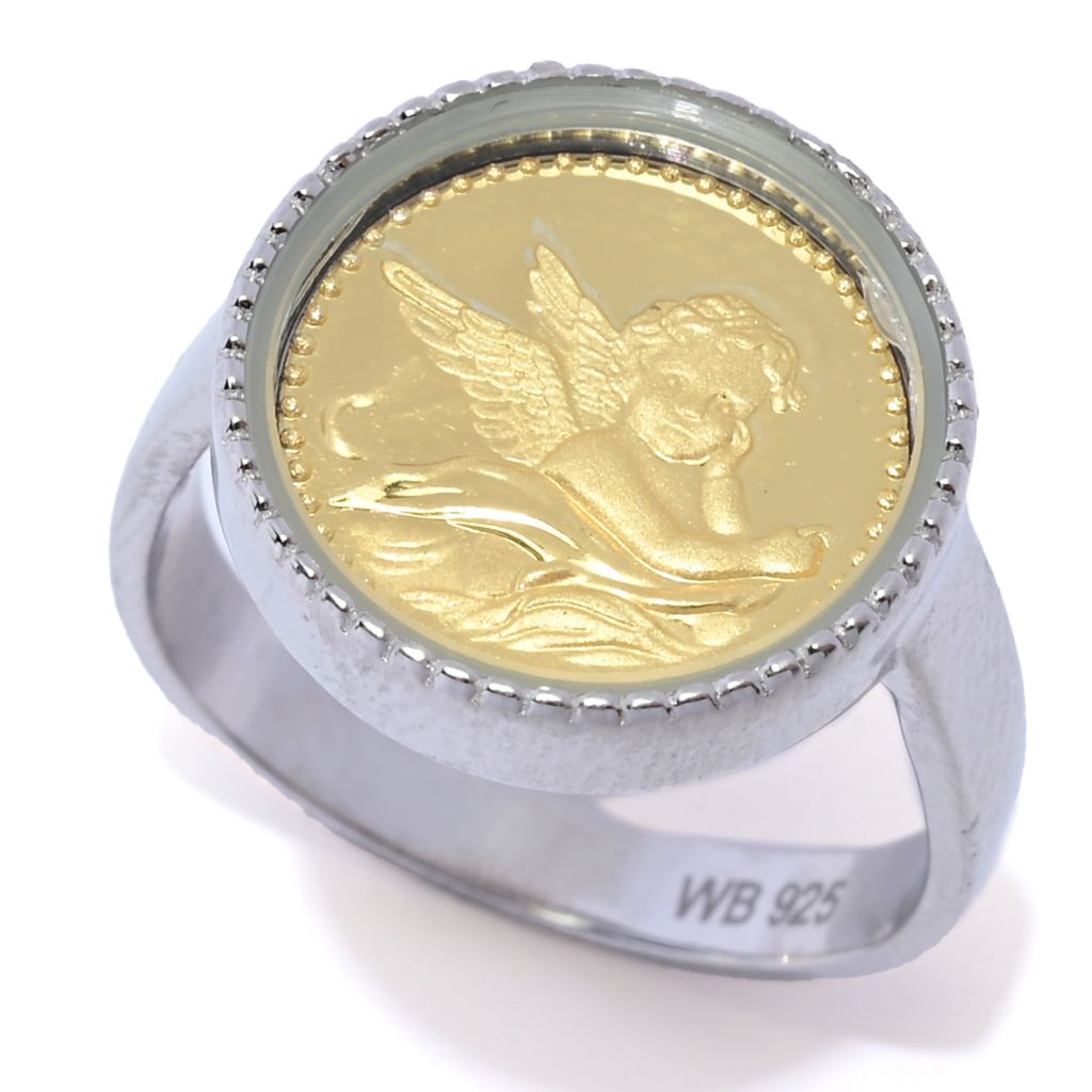 Lambert Cheng Sterling Silver & 24K Gold Leaf Choice of Design Milgrain Coin Ring