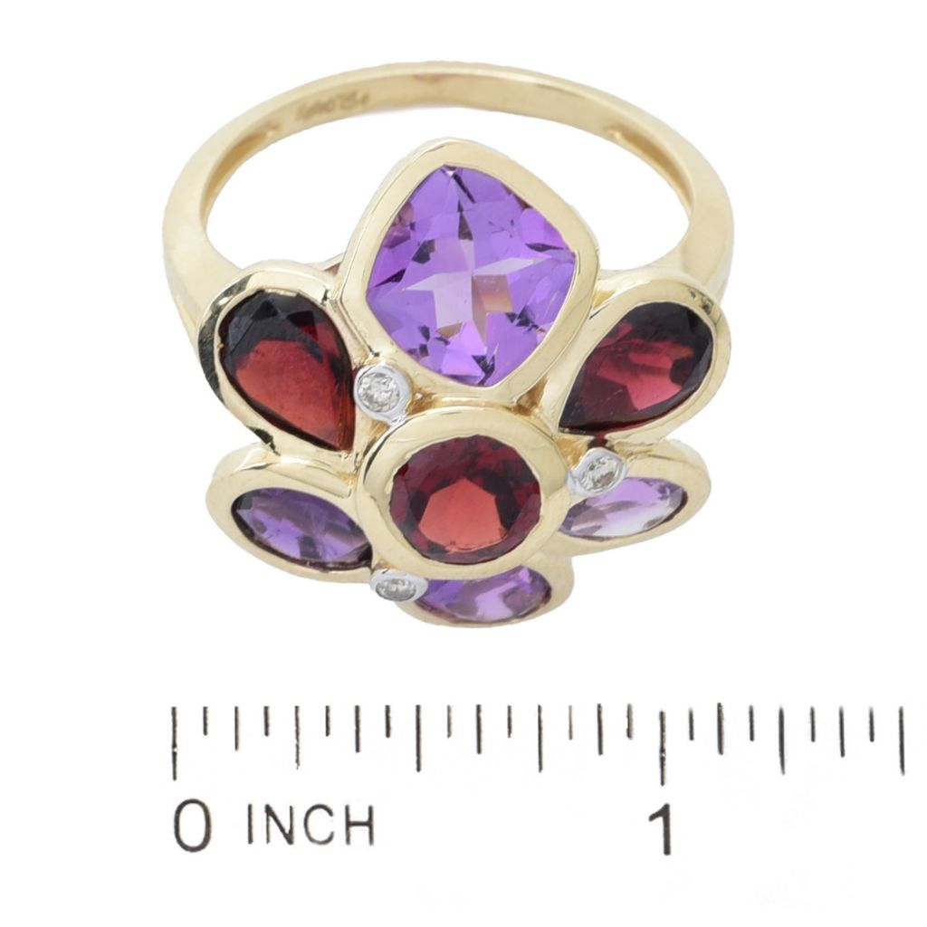 KALLATI 14K Gold 6.64ctw Multi Shape Amethyst, Garnet & Diamond Ring