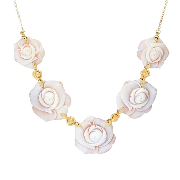Cameo Italiano "Elysse" 5-Station Shell Rose Cameo Bib Style Necklace