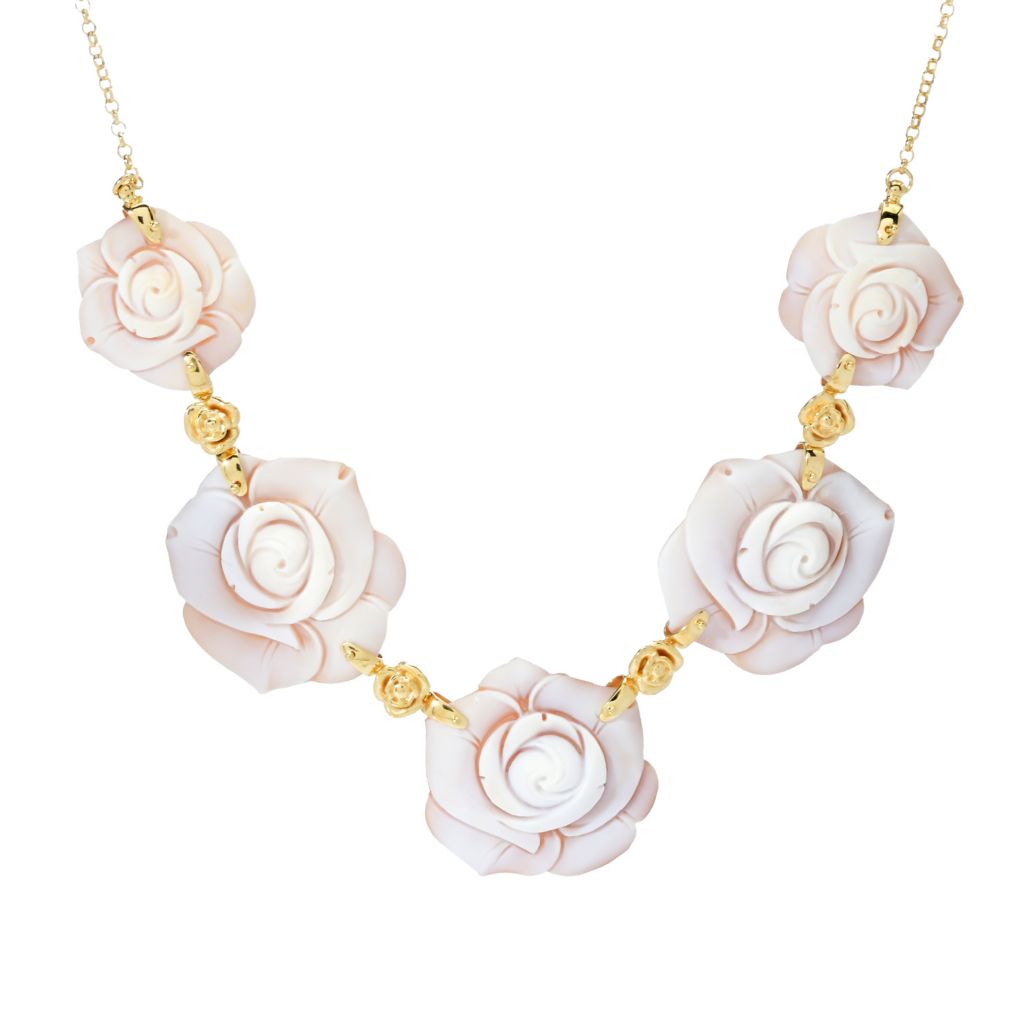 Cameo Italiano "Elysse" 5-Station Shell Rose Cameo Bib Style Necklace