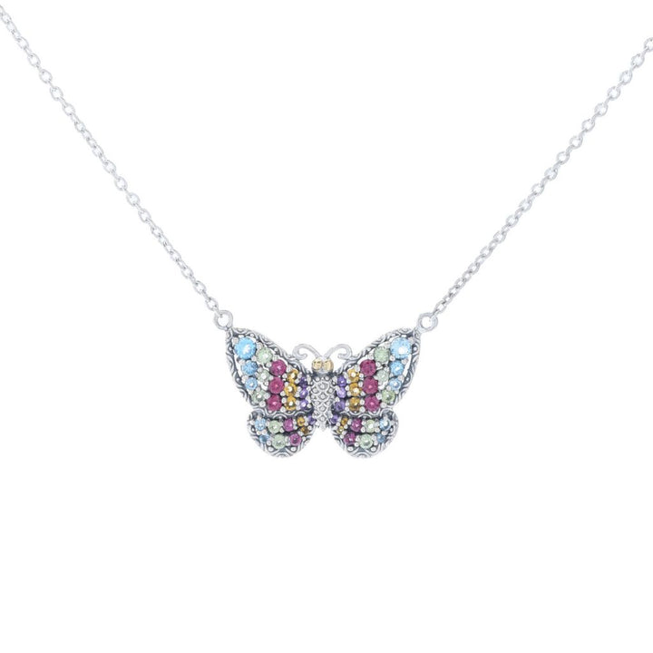 Artisan Silver by Samuel B. 1.18ctw Multi Gemstone Butterfly Necklace