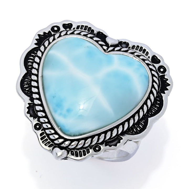 Southwest Elements 16x16mm Heart Shape Larimar Scallop Edge Ring