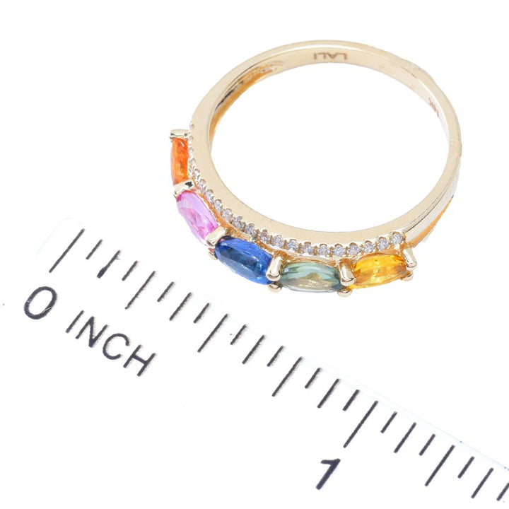 LALI Jewels 14K Gold 1.76ctw Multi Color Sapphire & Diamond Ring