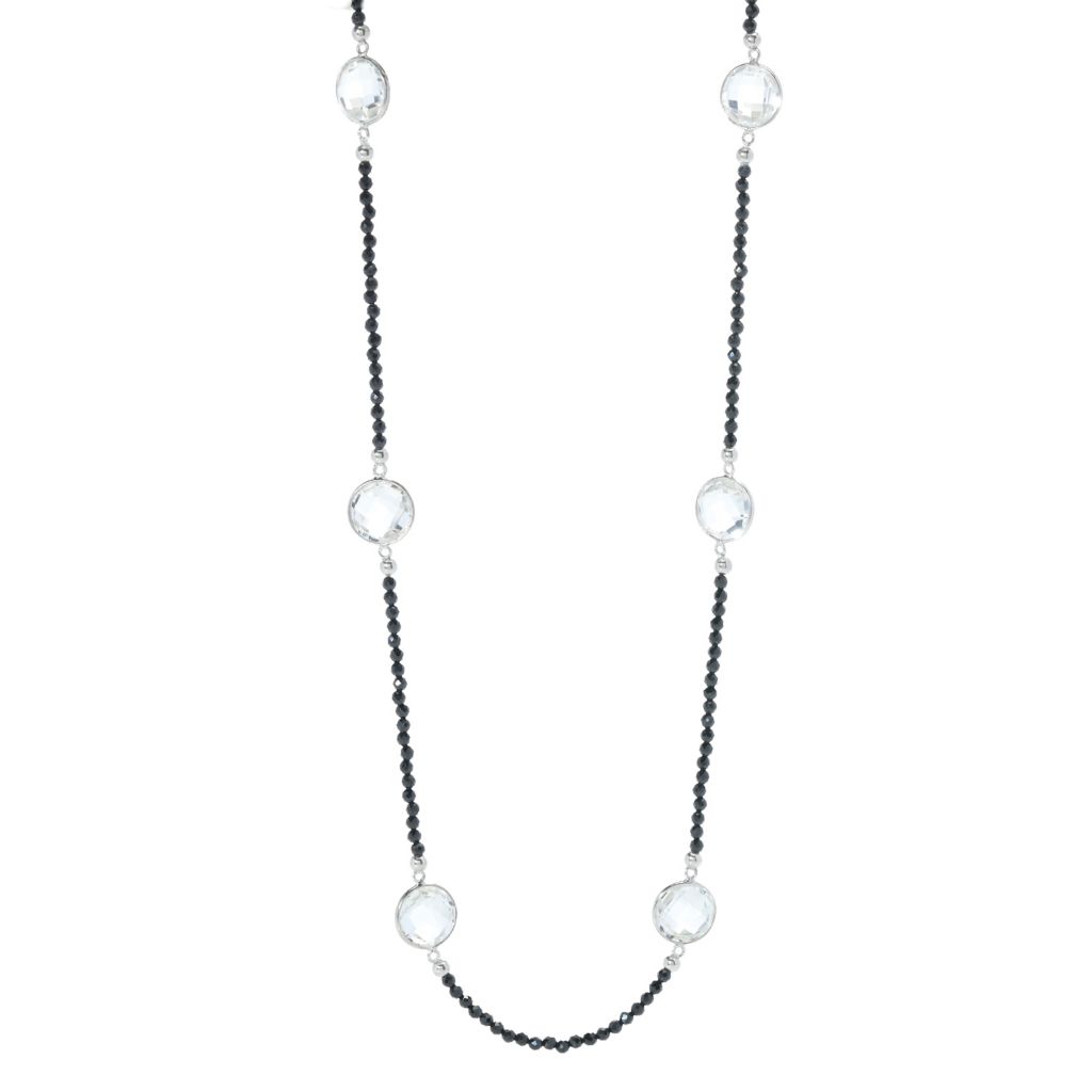 Platinum Plated 37.50ctw White Topaz & Black Spinel Necklace