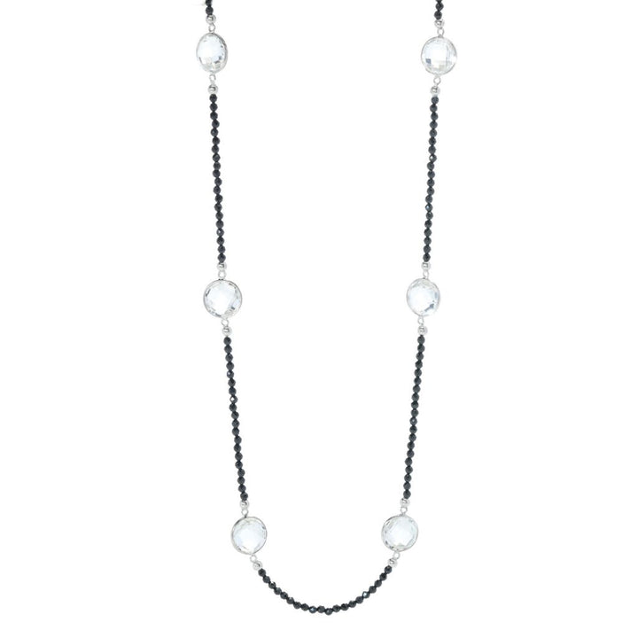 Platinum Plated 37.50ctw White Topaz & Black Spinel Necklace