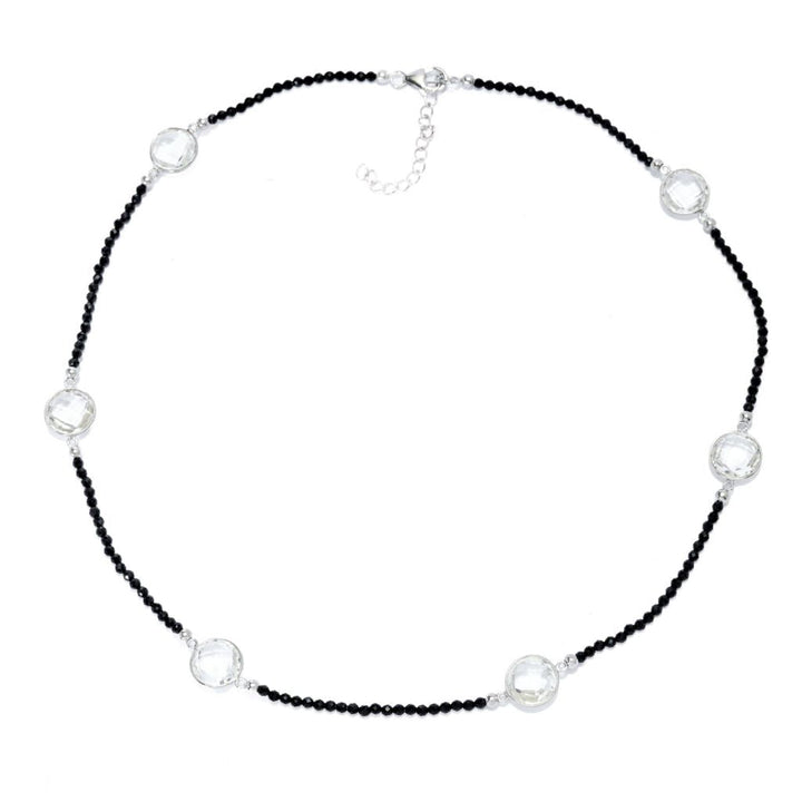 Platinum Plated 37.50ctw White Topaz & Black Spinel Necklace