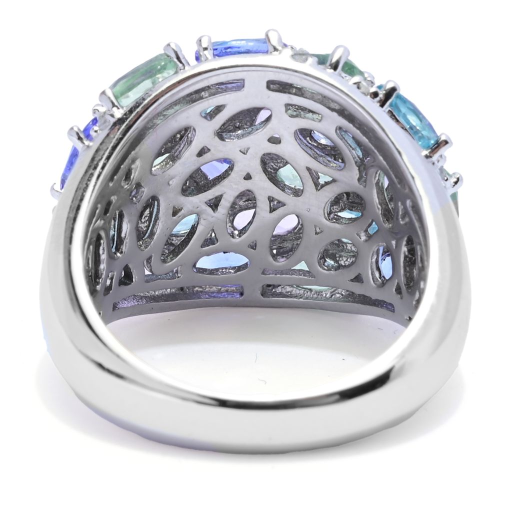 Platinum Plated "Shades of Spring" 6.43ctw Multi Gemstone Cluster Ring