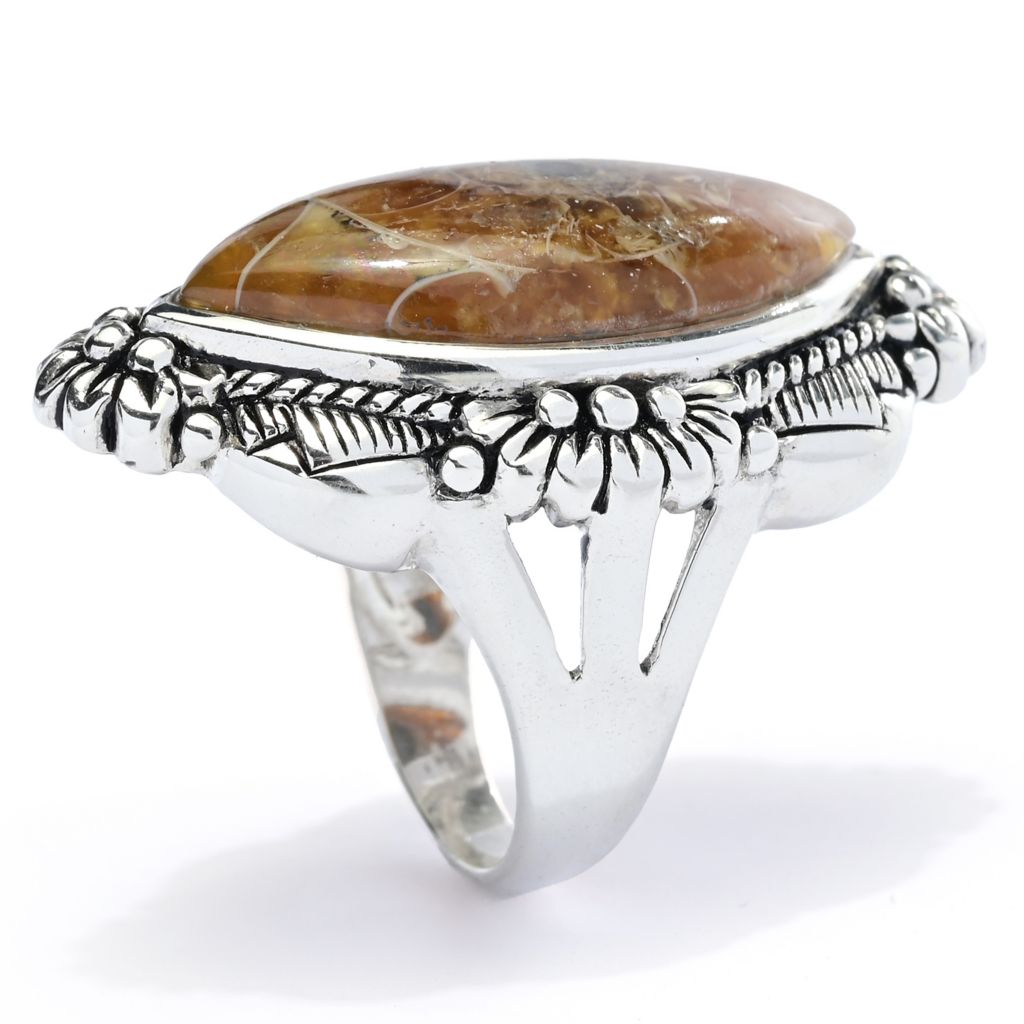 Southwest Elements Sterling Silver 24x12mm Marquise Shape Ammonite Shell Ring