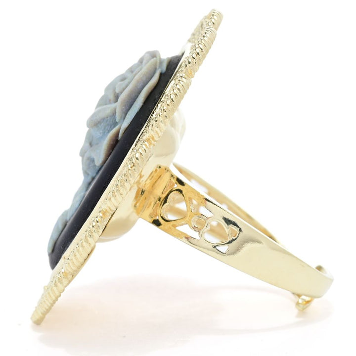 Graziella 23K Gold Plated Carved Rose Cameo Antiqued Frame Ring