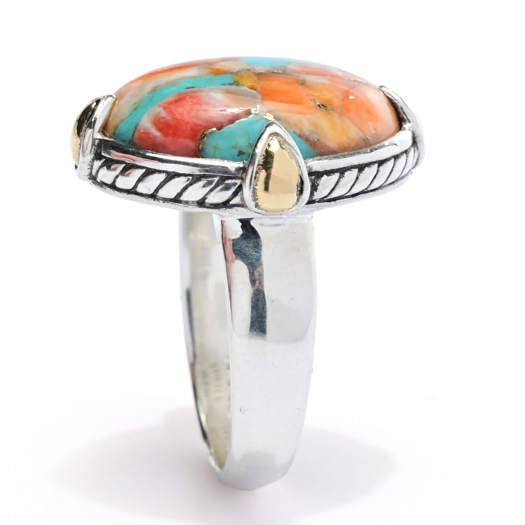 Artisan Silver by Samuel B. 18K Gold Accented Turquoise & Spiny Oyster Ring