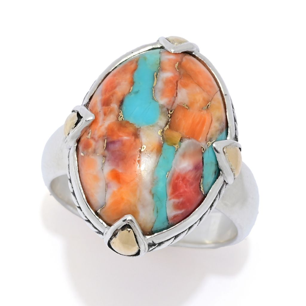 Artisan Silver by Samuel B. 18K Gold Accented Turquoise & Spiny Oyster Ring