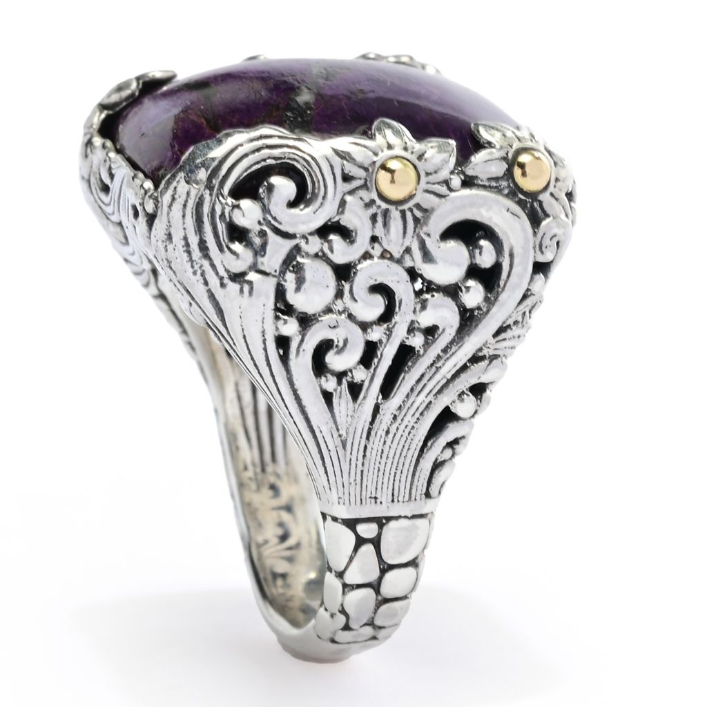 Artisan Silver by Samuel B. 18K Gold Accented 19x18mm Cushion Purpurite Ring