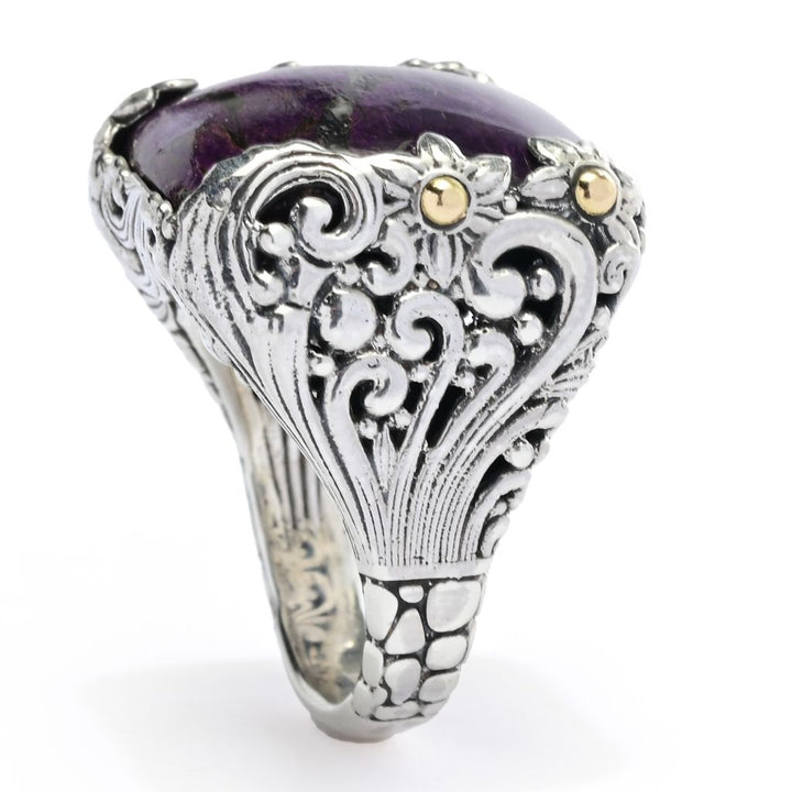 Artisan Silver by Samuel B. 18K Gold Accented 19x18mm Cushion Purpurite Ring