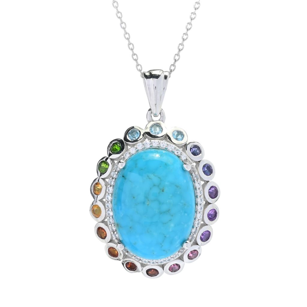 Gem Treasures 20x15mm Kingman Turquoise & Multi Gem Pendant w/ Chain
