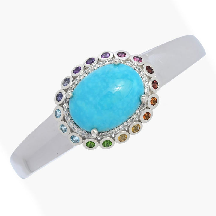 Gem Treasures 20x15mm Kingman Turquoise & Multi Gem Halo Cuff Bracelet