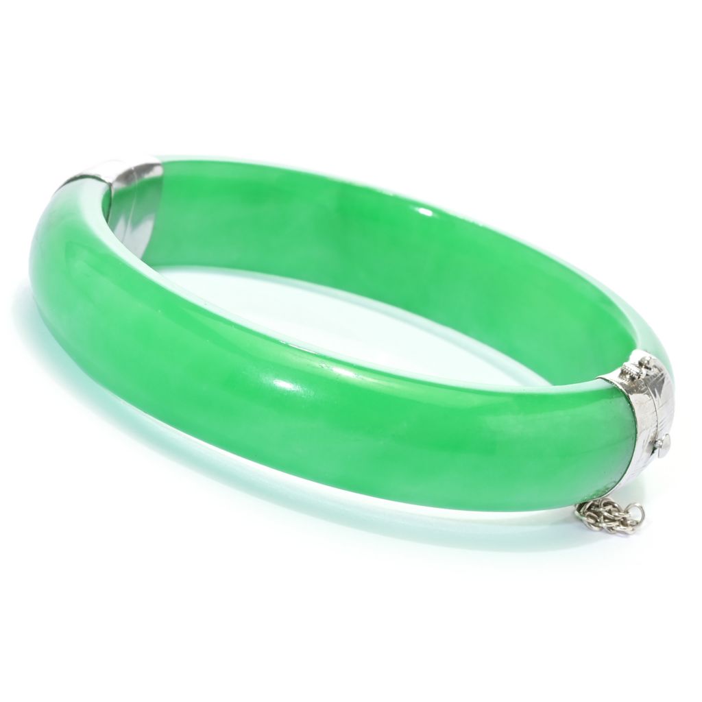 Far East Jewelry Sterling Silver 13-14mm Jade Choice of Size Bangle Bracelet