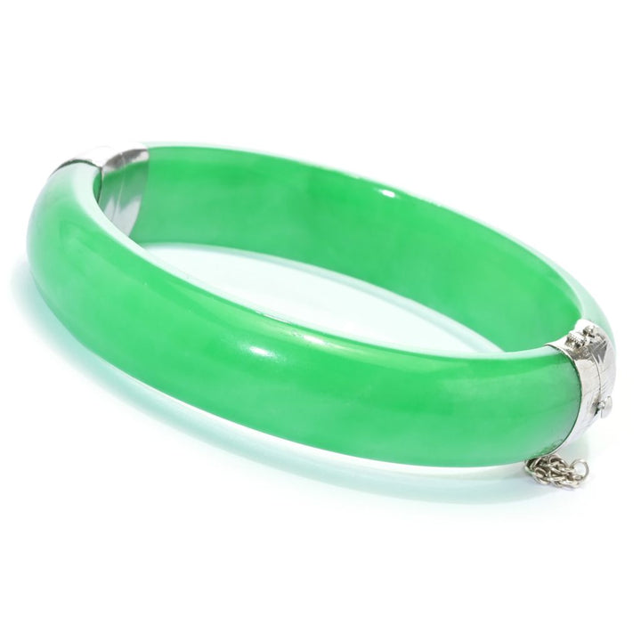 Far East Jewelry Sterling Silver 13-14mm Jade Choice of Size Bangle Bracelet