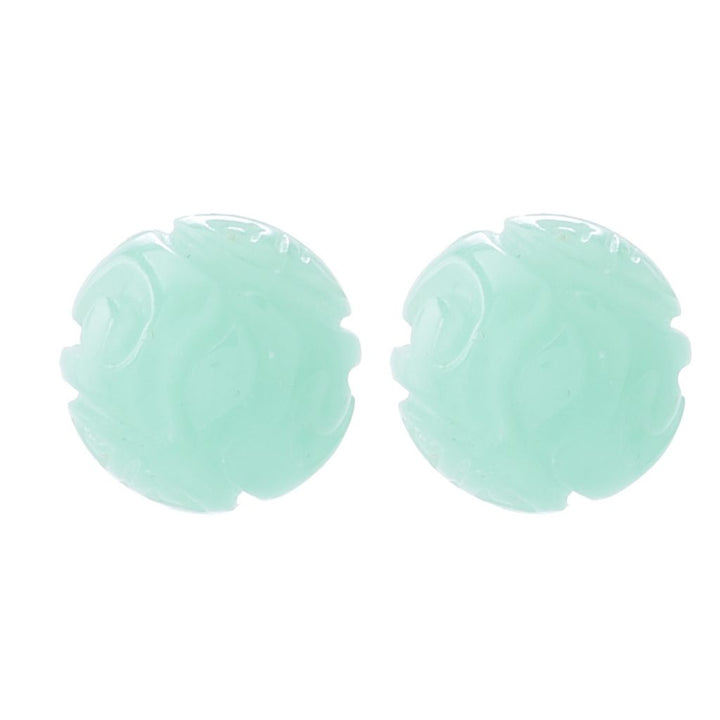 Far East Jewelry Sterling Silver 12mm Carved Dyed Jade Bead Stud Earrings