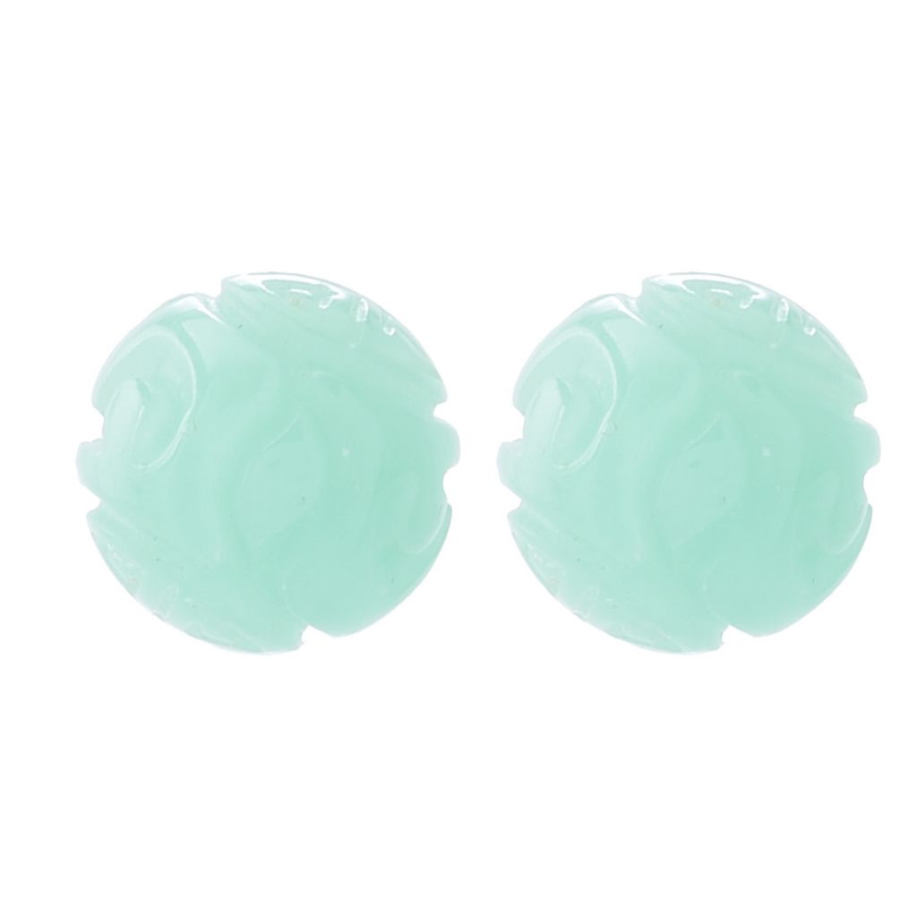 Far East Jewelry Sterling Silver 12mm Carved Dyed Jade Bead Stud Earrings