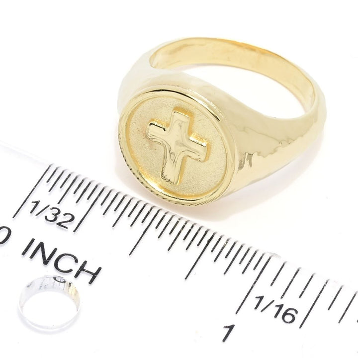 Toscana Italiana 18K Gold Plated Acqua Bagnata Signet Style Cross Ring