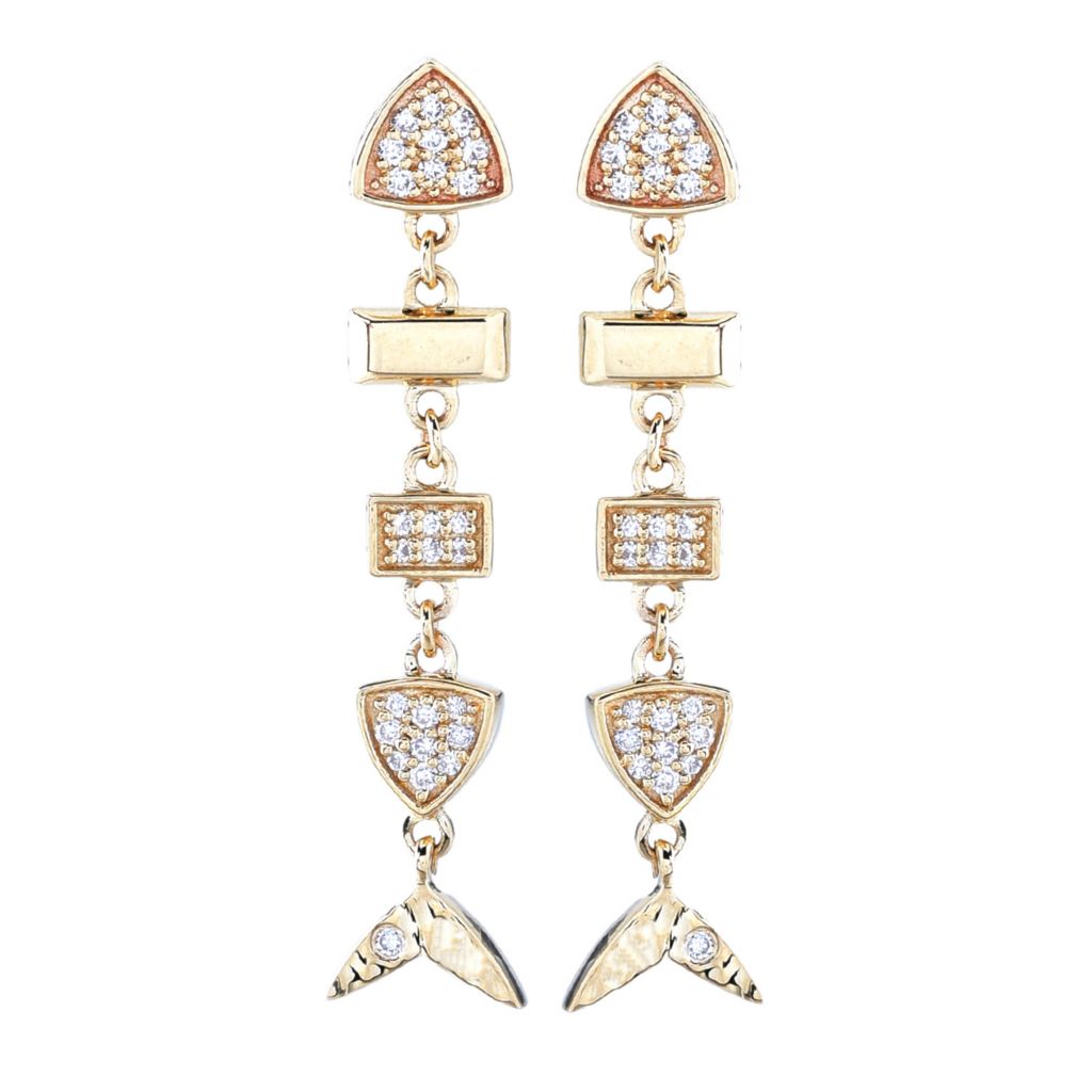 Beverly Hills Elegance 14K Gold 0.16ctw Diamond Fish Drop Earrings
